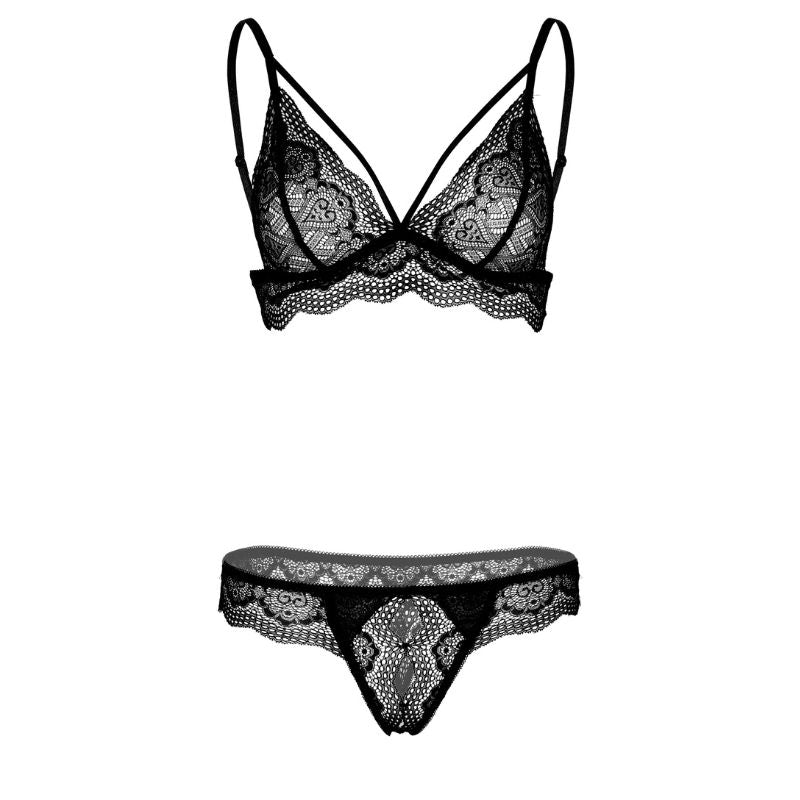 Daring Intimates Sexy Zachte BH Zonder Beugel en Slip Set Zwart, voorkant zonder model