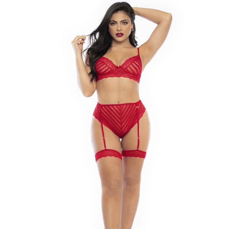 Mapalé Sexy BH en Slip Set Rood Jarretelgordel, voorkant