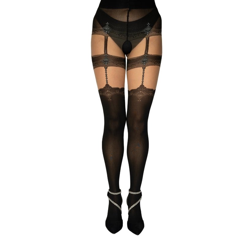 Black Secret Elegance: Sensuele Kruisloze Hold-Ups met NaadDames lingerie - Xl - body / pantyBallerina's SecretBlack SecretS/M