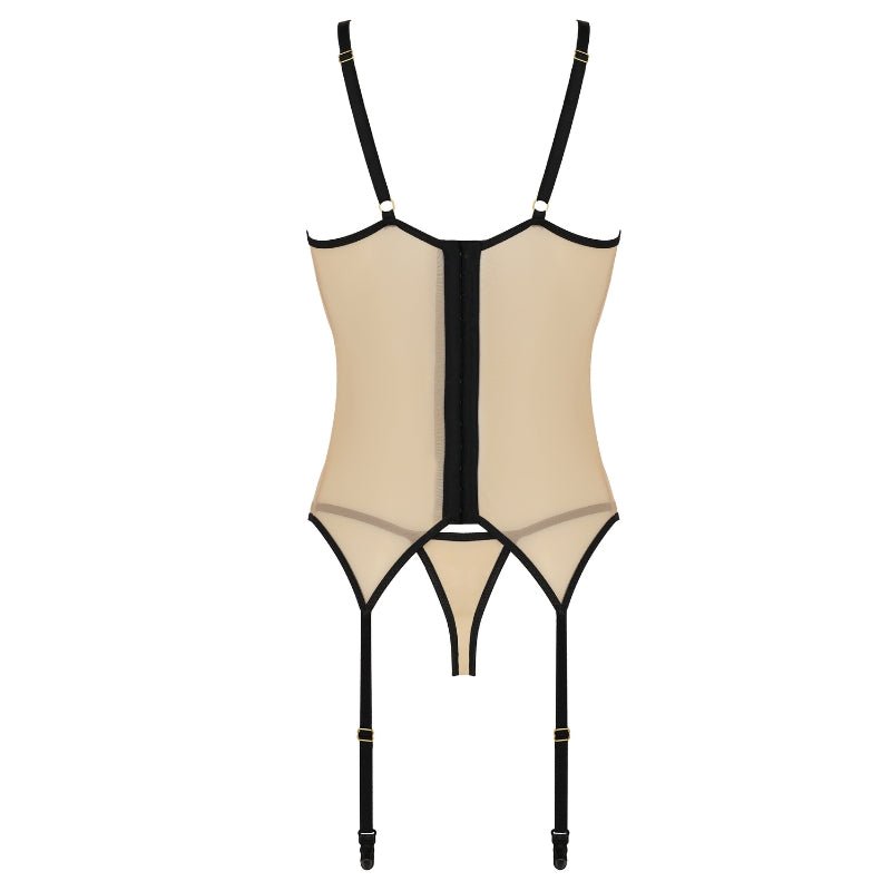 Casmir Daisy Jarretel Set – Delicatesse Beige met Zwart KantDames lingerie - Jarretel setjesCasmirCasmirS/M