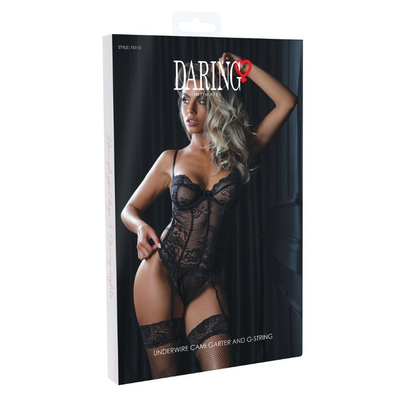 Daring Intimates Cami Garter Jarretel set - Luxe Kant met Open RugDames lingerie - Jarretel setjesDaring IntimatesDaring IntimatesS/M