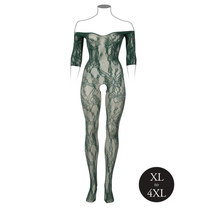 Le Desir Sexy Lingerie Catsuit Grote Maten Groen Open Kruis, voorkant zonder model
