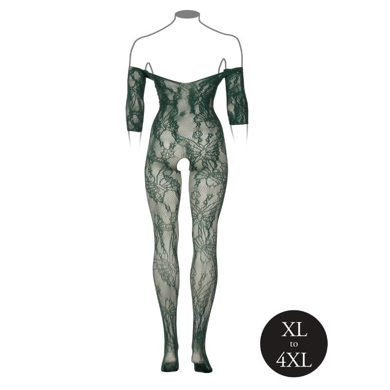 Le Desir Sexy Lingerie Catsuit Grote Maten Groen Open Kruis, achterkant zonder model