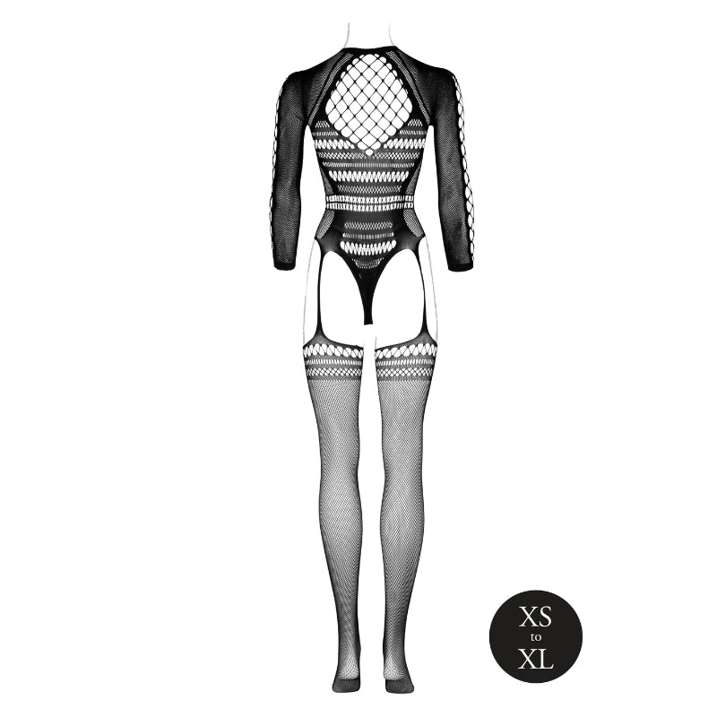 Le Désir Bodystocking met Lange Mouwen en Korte Col Zwart - One SizeDames lingerie - BodystockingLe DesirBodystocking