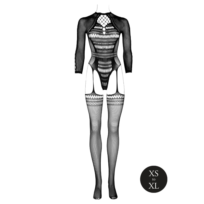 Le Désir Bodystocking met Lange Mouwen en Korte Col Zwart - One SizeDames lingerie - BodystockingLe DesirBodystocking