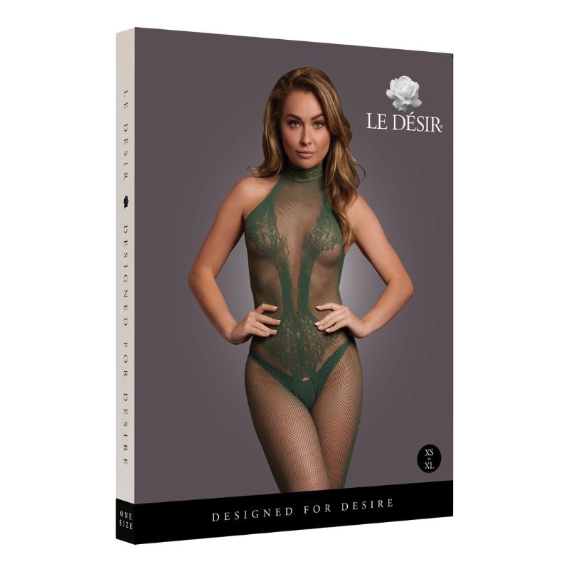 Le Désir Groene Bodystocking met Kantpatroon en Visnet - One SizeDames lingerie - BodystockingLe DesirBodystocking