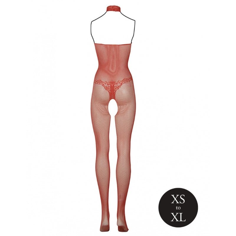 Le Désir Rode Bodystocking met Kantpatroon en Visnet - One SizeDames lingerie - BodystockingLe DesirBodystocking