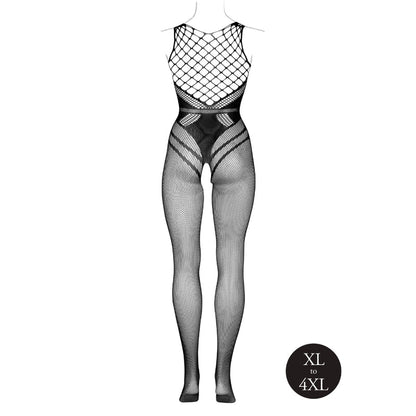 Le Desir Visnet Catsuit Grote Maten Zwart Open Kruis, achterkant zonder model