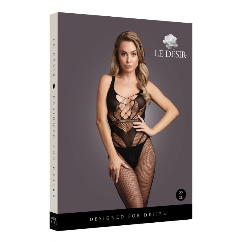 Le Désir Visnet Bodystocking met Open Kruis Zwart - One SizeDames lingerie - BodystockingLe DesirBodystocking