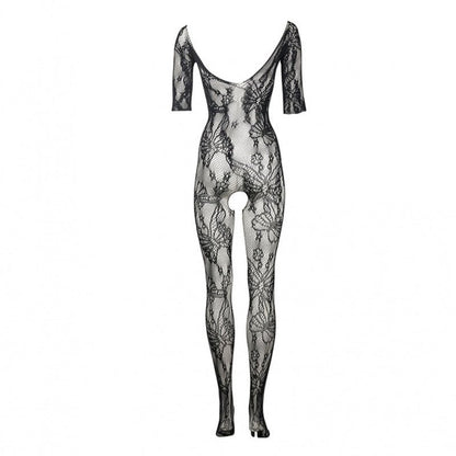 Le Désir Zwarte Bodystocking met Kant en Lange Mouwen - One SizeDames lingerie - BodystockingLe DesirBodystocking