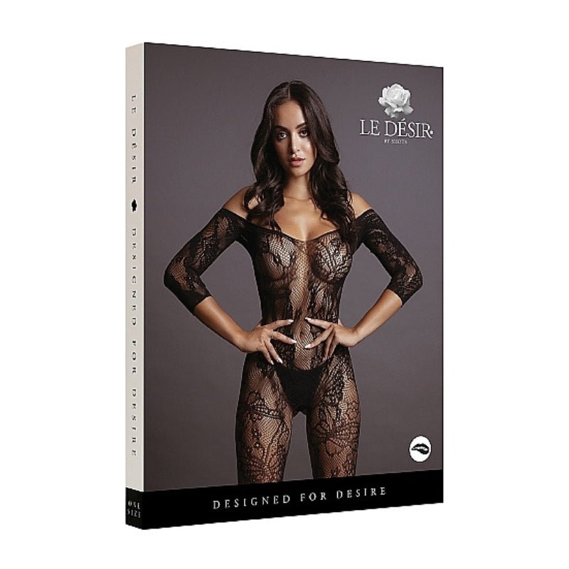 Le Désir Zwarte Bodystocking met Kant en Lange Mouwen - One SizeDames lingerie - BodystockingLe DesirBodystocking