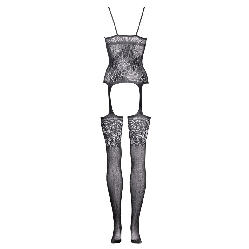 Le Desir Sexy Lingerie Grote Maten Catsuit Jarretel Zwart, achterkant zonder model