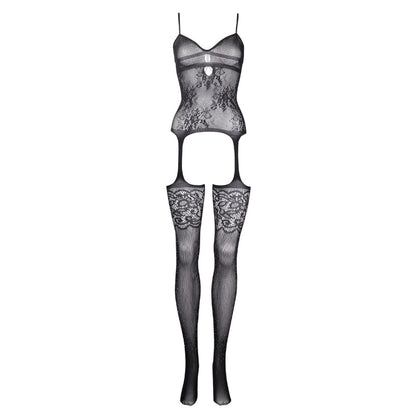 Le Desir Sexy Lingerie Grote Maten Catsuit Jarretel Zwart, voorkant zonder model
