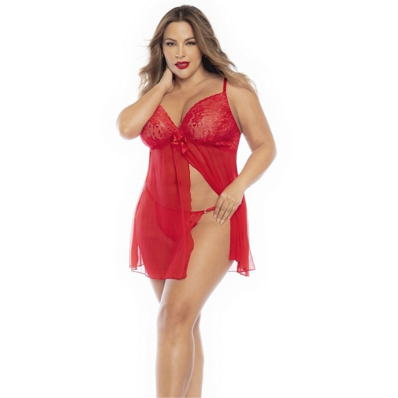 Mapalé Romantische Rode Babydoll met Kant en Doorschijnende MeshMapalébabydoll1/2XL